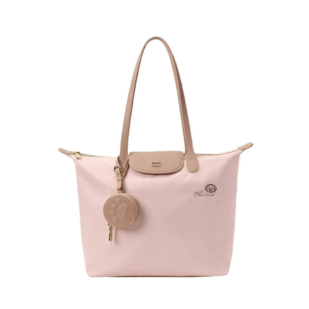 Oxford cloth tote shoulder bag with horizontal square shape in pink or milky white colour