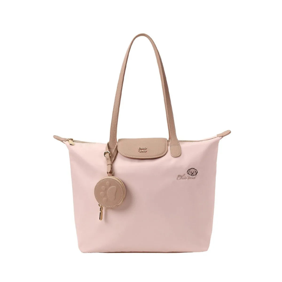 Oxford cloth tote shoulder bag with horizontal square shape in pink or milky white colour