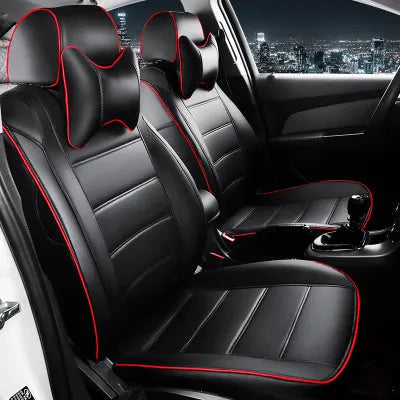 Cow leather car seat cover with binding style in beige and black with red colour options