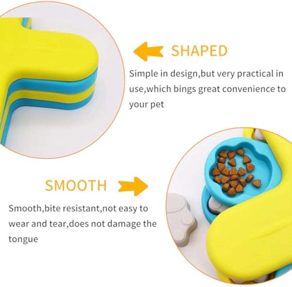 Yellow three-layer rotating dog puzzle feeder with anti-slip rubber pads on base
