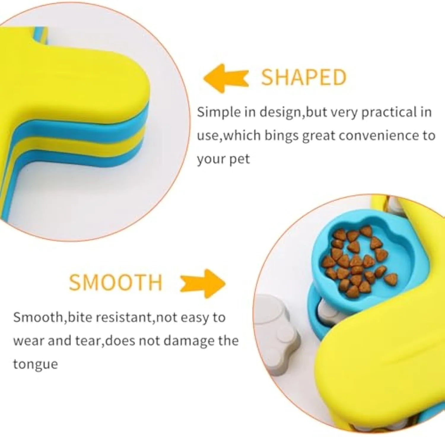 Yellow three-layer rotating dog puzzle feeder with anti-slip rubber pads on base