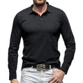 Men's long sleeve polo collar cotton T-shirt in American retro style shown in dark grey