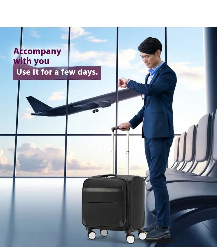 Black 18-inch Oxford cloth business suitcase with retractable handle and universal wheels