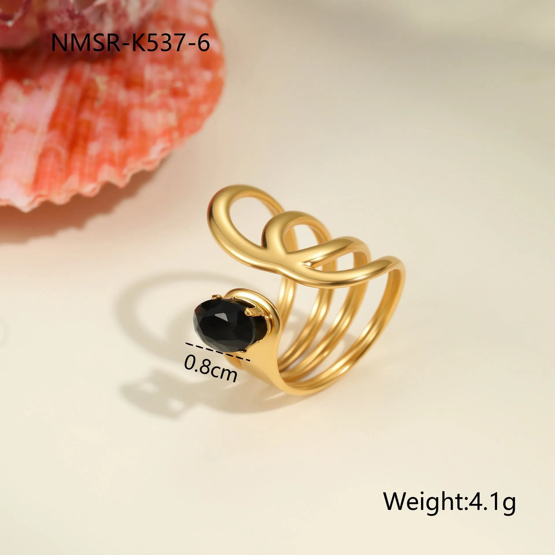 Geometric open-mouth titanium steel ring with zircon detail on adjustable band