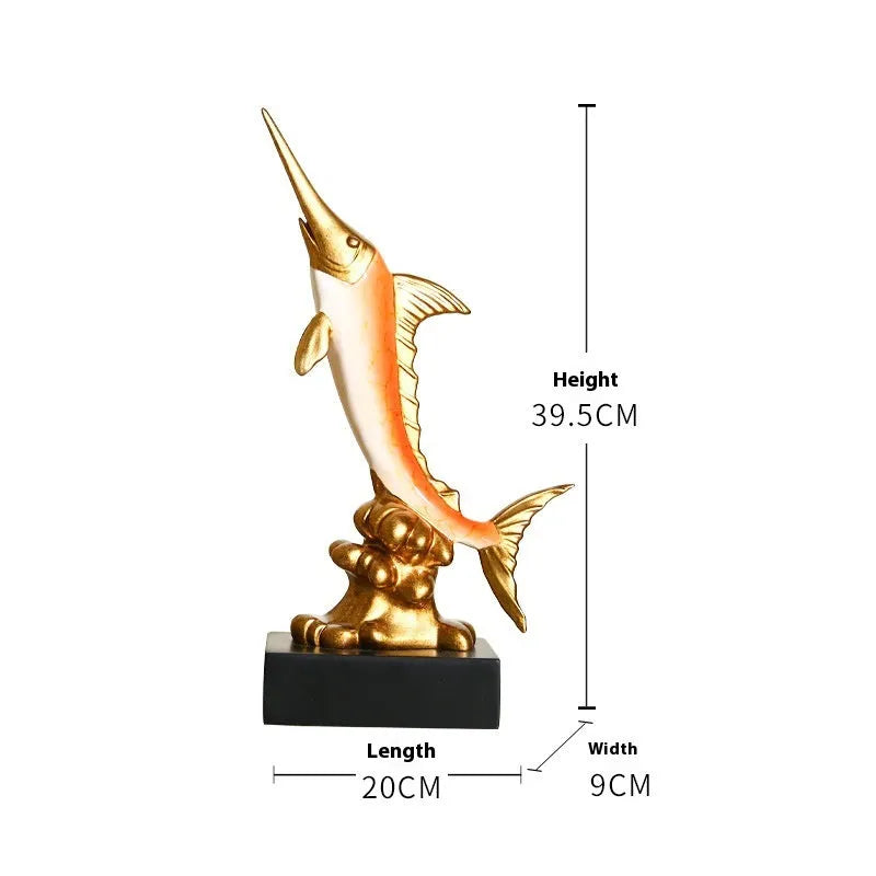European style swordfish decorative ornament in resin and plastic, shown in one of four colour options