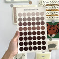 Morandi earth colour polka dot seal sticker sheet with 48 die-cut 2 cm circle stickers on an A5 size 16x24.5 cm sheet