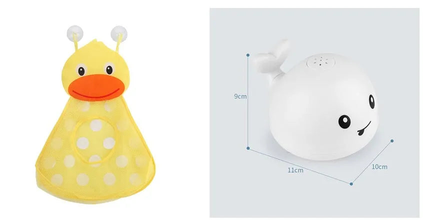 Automatic water-sensing whale bath toy with spray, lights, and music functions for baby bath time