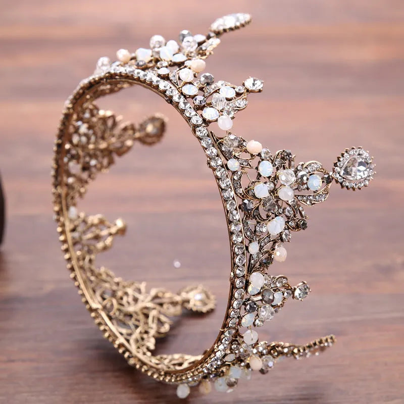 Gold rhinestone alloy headband with Korean-style flower design for wedding bridal hair