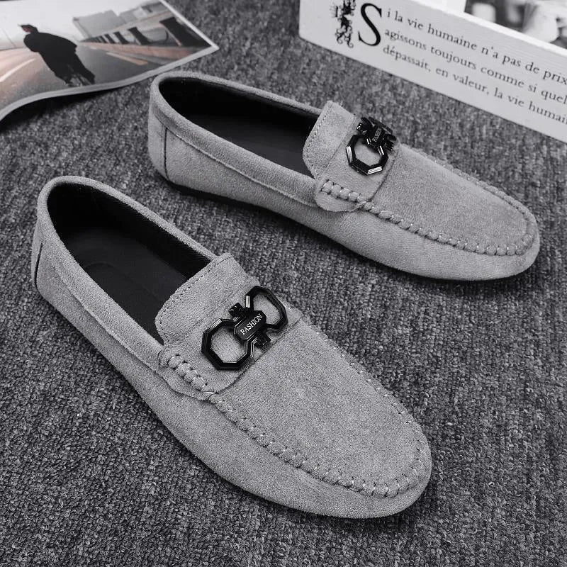 Men's black and grey suede and leather casual shoes with rubber soles for summer