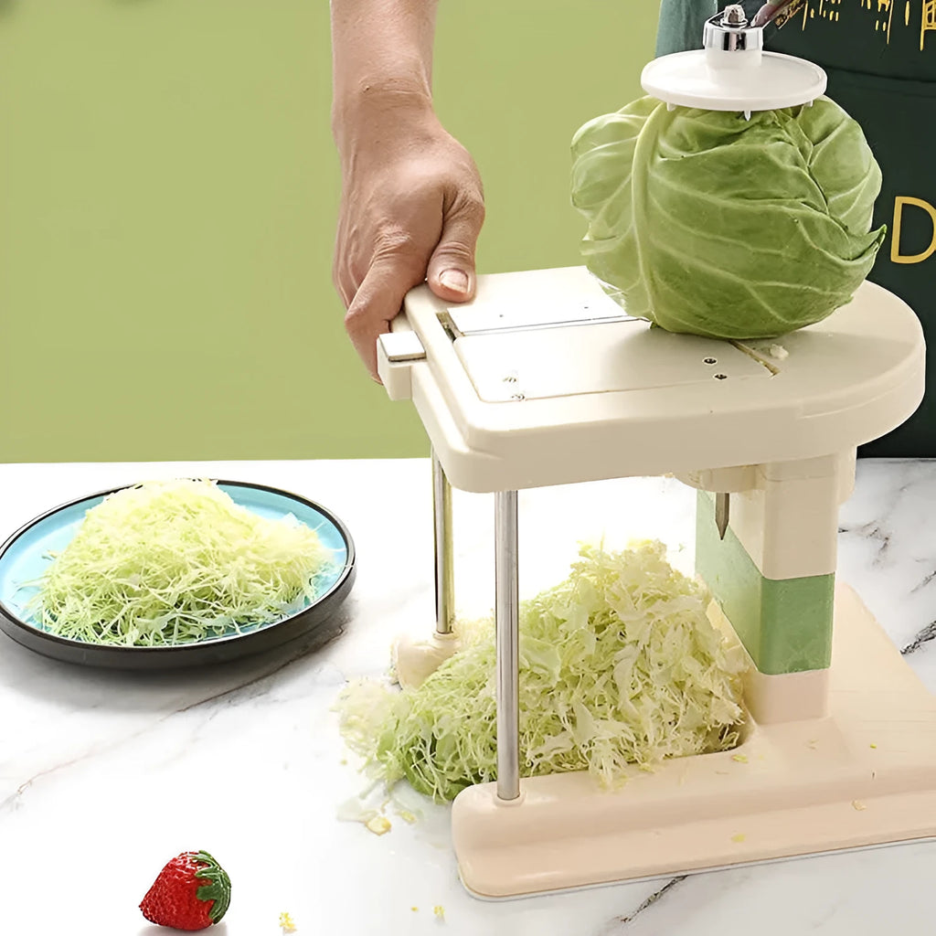 Beige stainless steel kitchen slicer grater with multiple blades for vegetable preparation