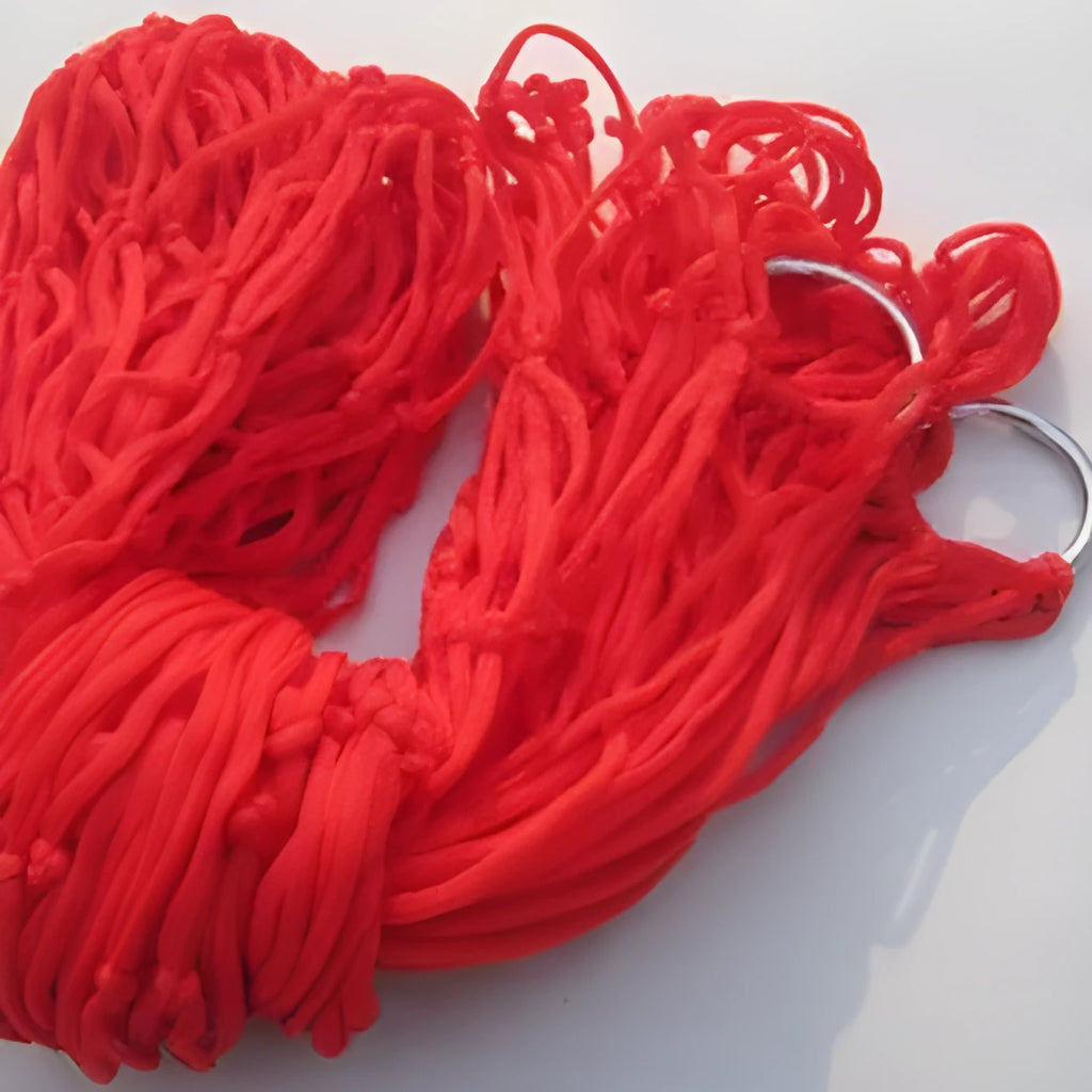 Outdoor Supplies 9-strand nylon rope hammock in red colour, portable design for camping or garden use