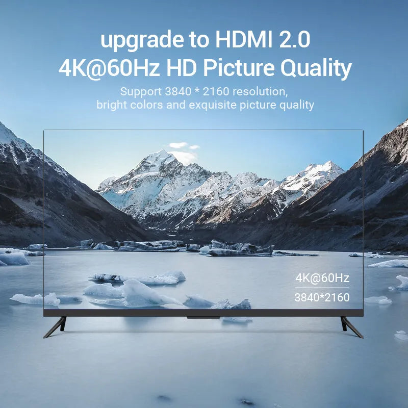 Grey three-in-one-out HDMI switcher with remote control and 4K 30Hz support