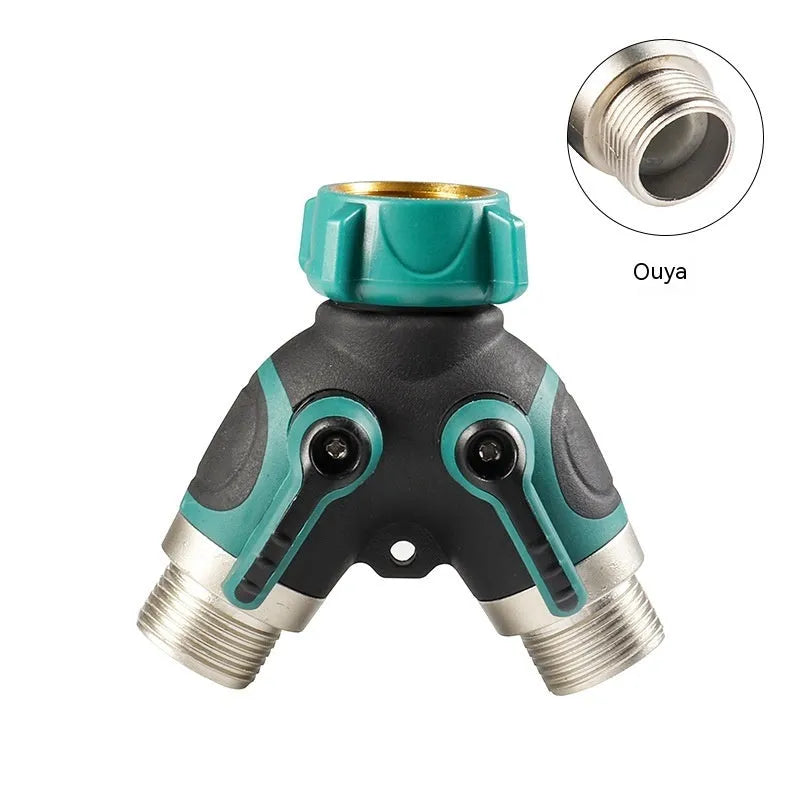 Garden zinc alloy 6-point double pass ball valve diverter with dual outlets