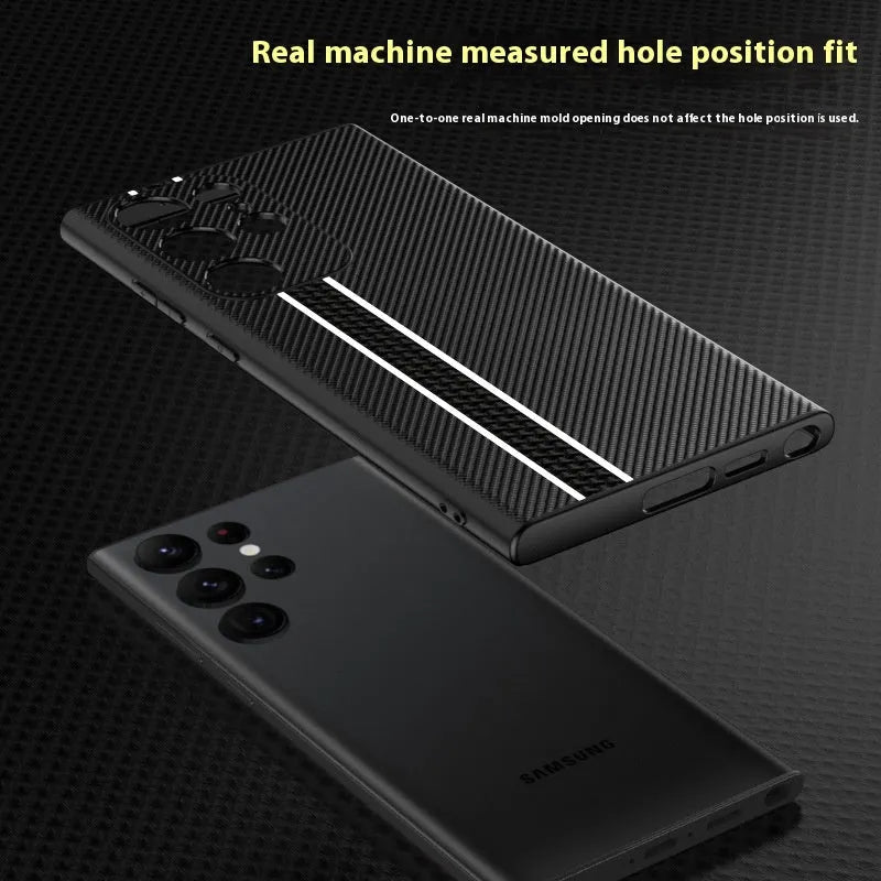 Ultra-thin carbon fibre plain leather phone case back cover for Samsung S24 with black stripe pattern