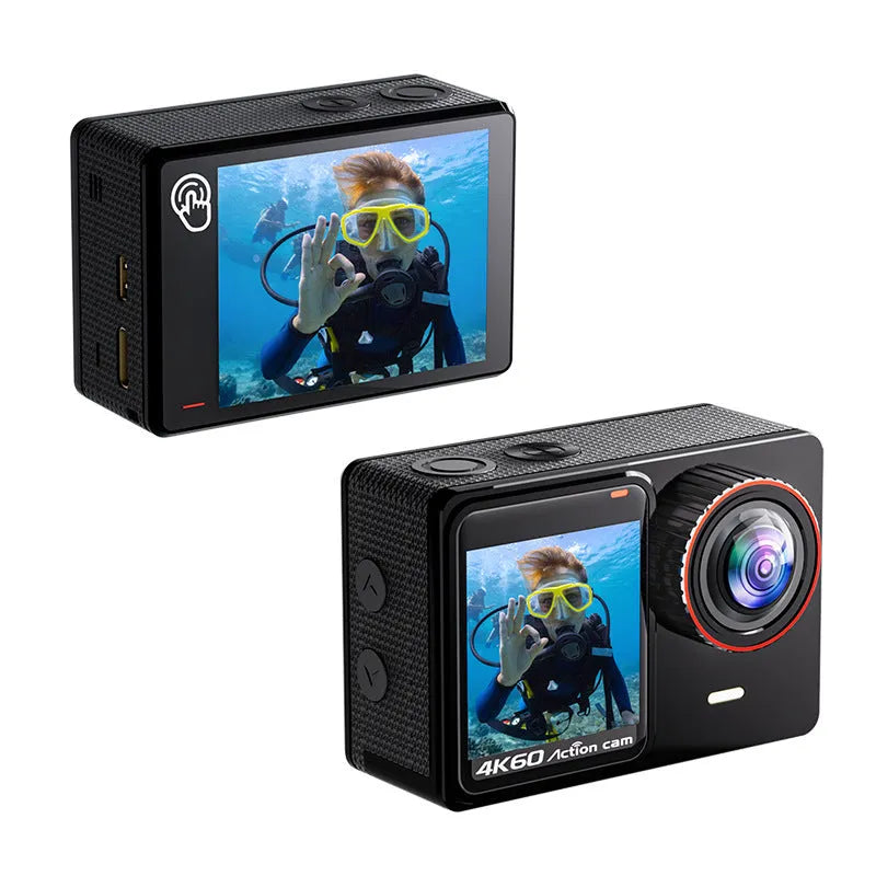 True 4K60 HD action camera with 30m waterproof housing and six-axis anti-shake stabilisation, ABS black body