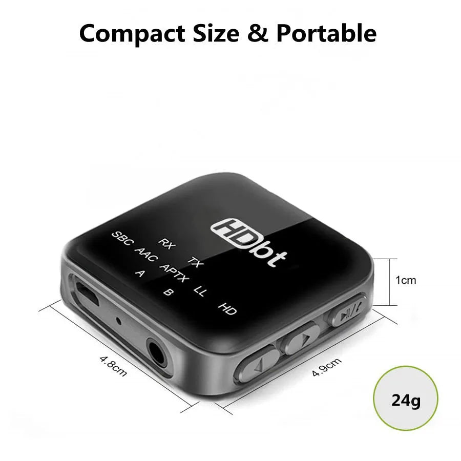 B20mini Bluetooth 5.0 lossless audio adapter transceiver with power display and stereo earphone for wireless use