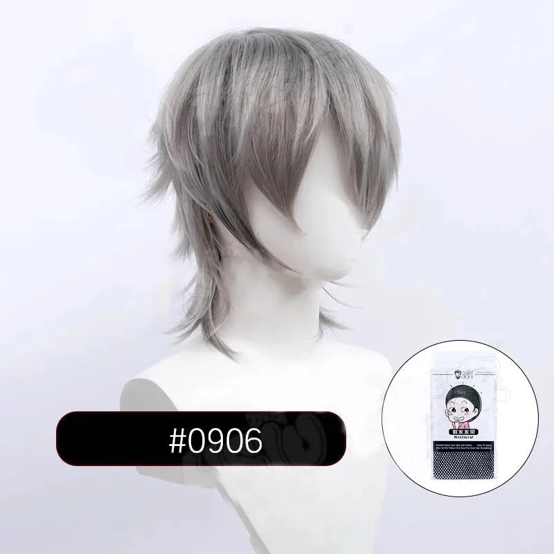 Short cosplay wig for men with lengthened tail and anti-curling mechanism in anime style