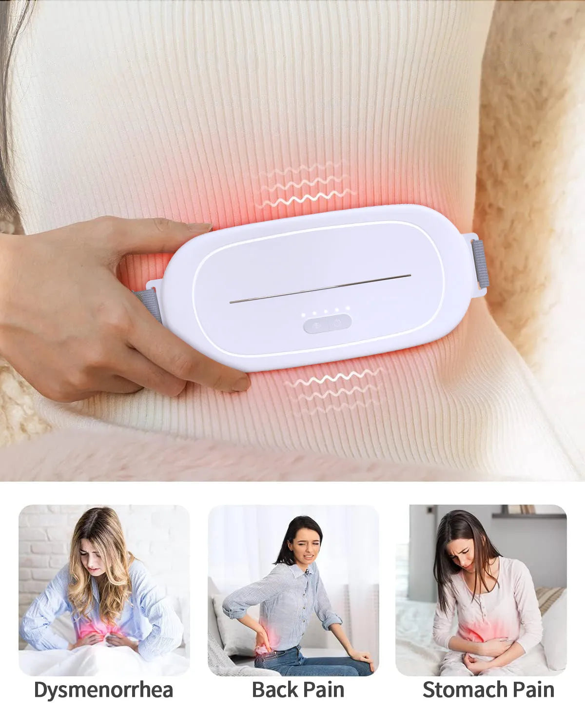 White uterine warming device with adjustable belt for postpartum abdominal recovery