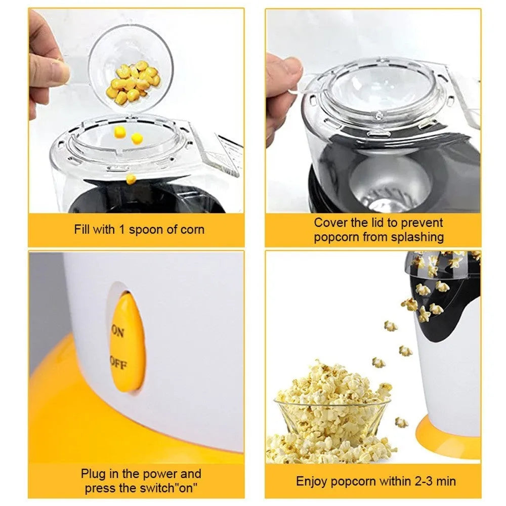 Household mini electric blowing popcorn machine in European White with EU plug