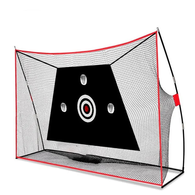 Golf wedge training net with 3-hole cross net on 30x60cm straw mat with practice balls and accessories