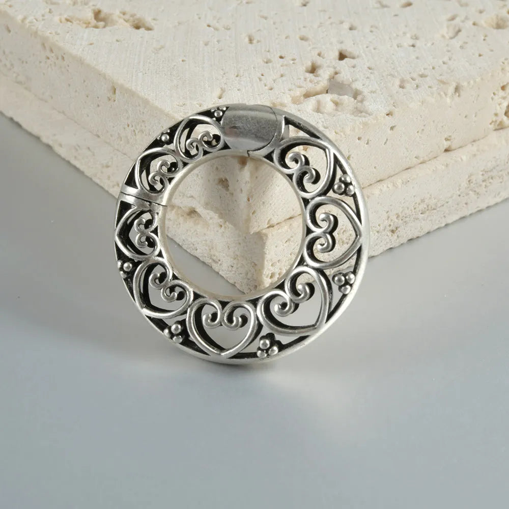 Retro heart-shaped hollow lotus magnetic earrings in antique silver or gold finish