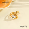 Adjustable geometric stainless steel ring showing open mouth design and colour variations