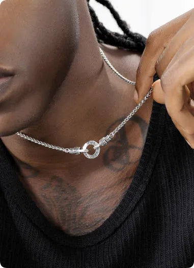 Polished S925 sterling silver clavicle necklace for women shown in silver, with a close-up of the chain.