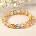 Geometric citrine crystal bracelet with 10mm beads and grinding-treated surfaces