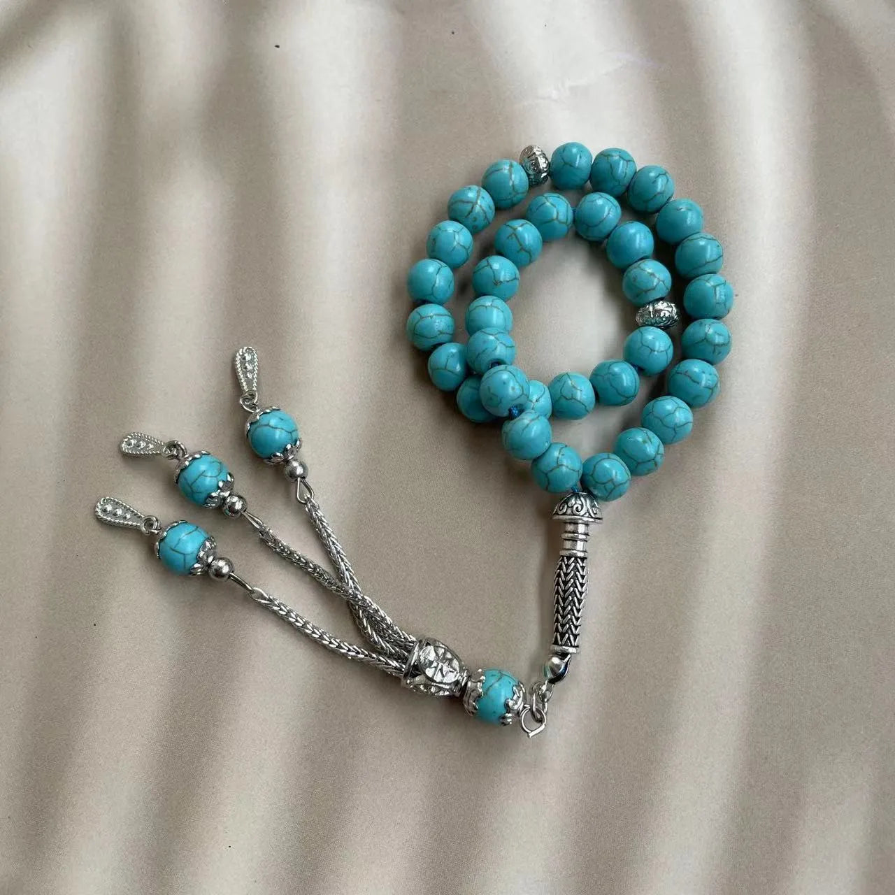 Handmade sky blue stone Muslim prayer bracelet measuring 8mm for daily worship