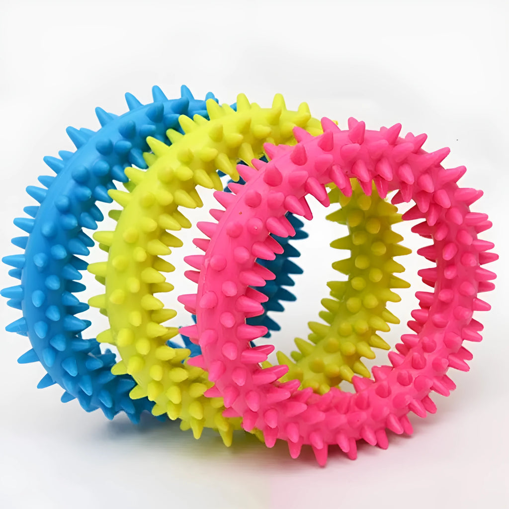 Blue TPR spiky ring dog chew toy for dental cleaning and bite training