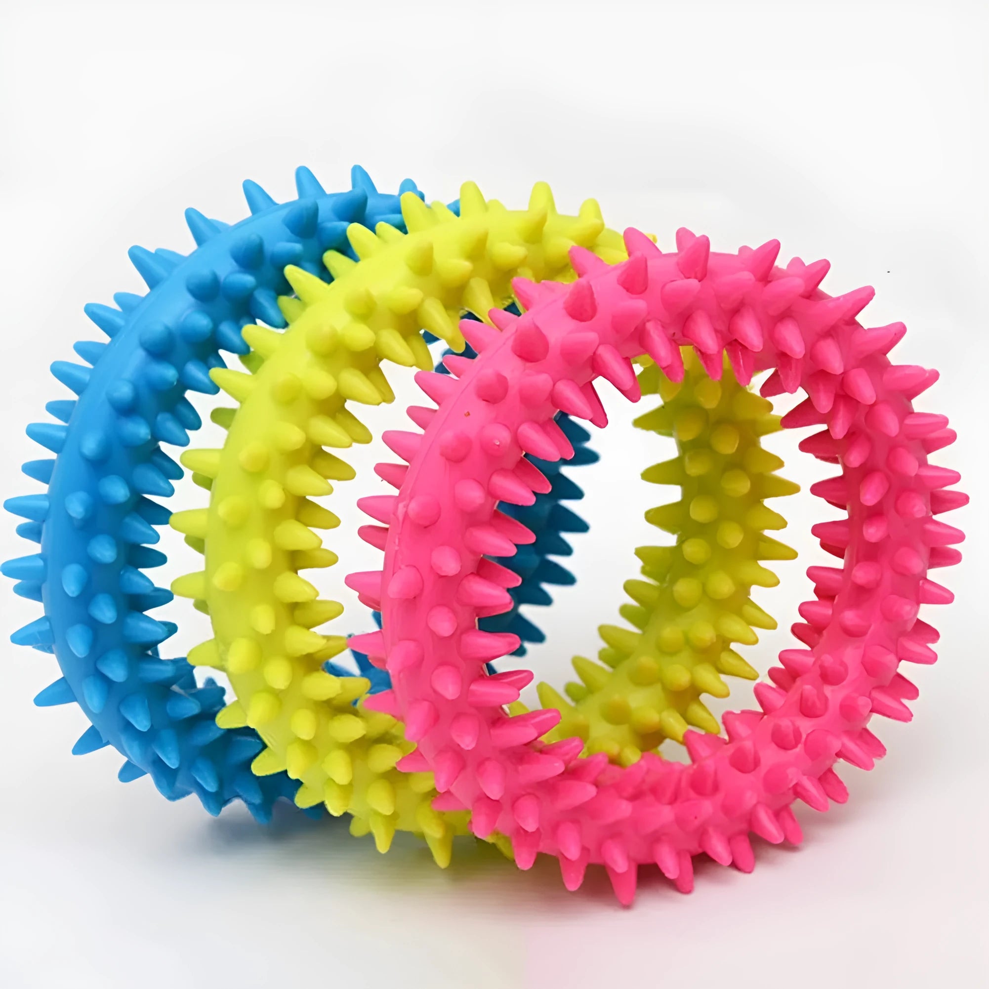 Blue TPR spiky ring dog chew toy for dental cleaning and bite training