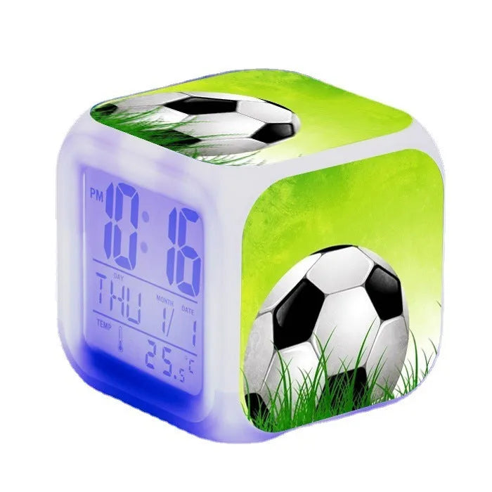 Football pattern children's square alarm clock with digital display and mute alarm function