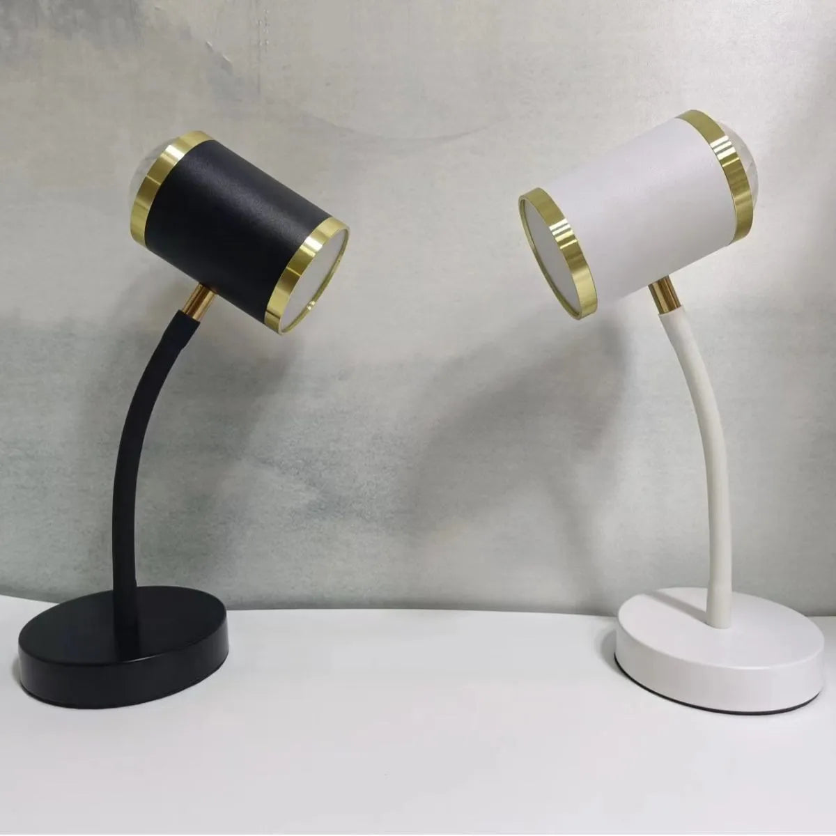 Photography live streaming double-headed lamp with metal holder and wire switch in black finish