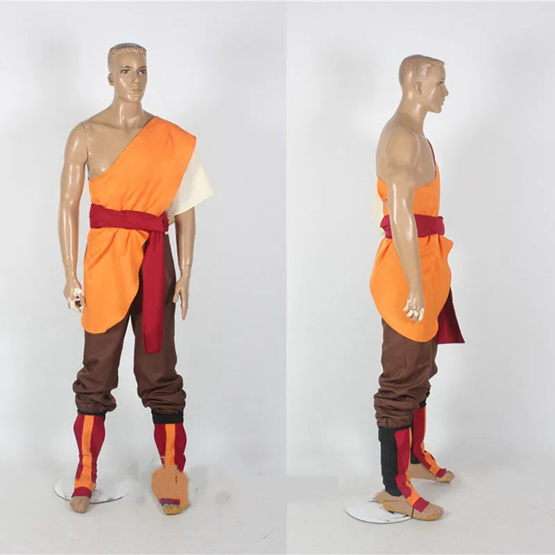 Unisex adult cosplay costume set with top, pants, and belt in plain polyester fabric