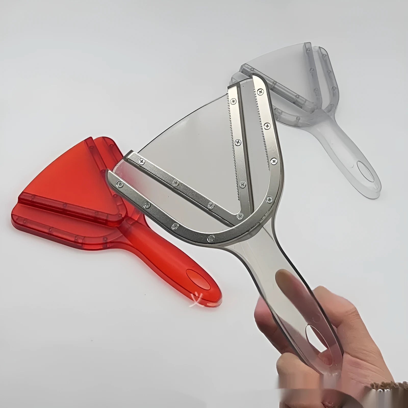 Adjustable telescopic bottle opener in ABS plastic with non-slip grip showing red, clear and grey colour options