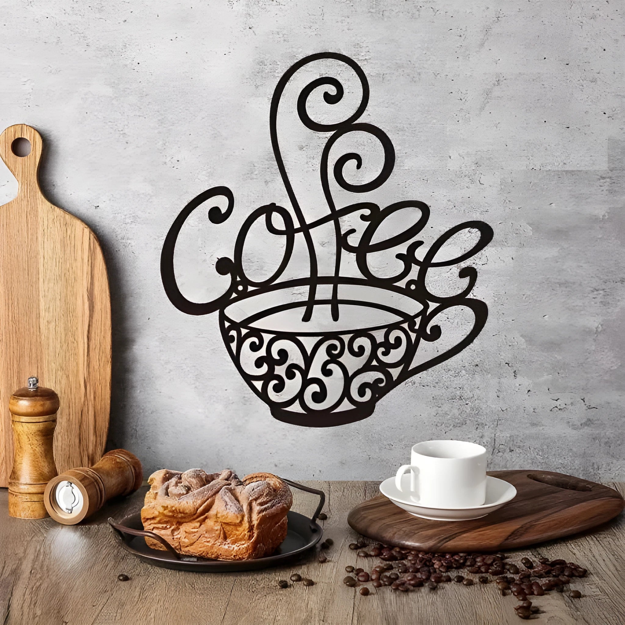 Black wrought iron English letters silhouette wall decoration 26x28 cm