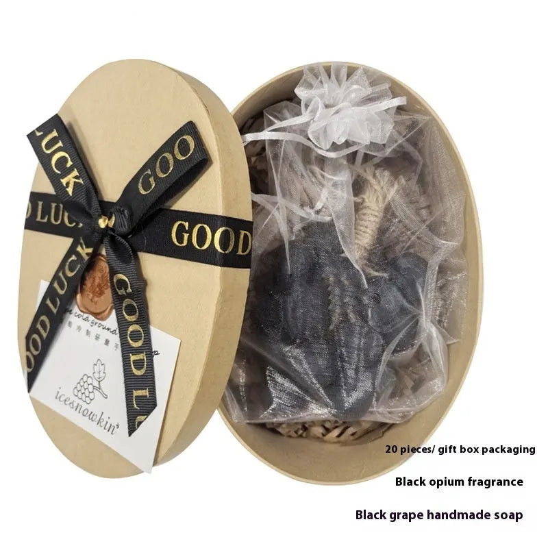Handmade grape soap bars in black, green, purple and litchi varieties, 120g each