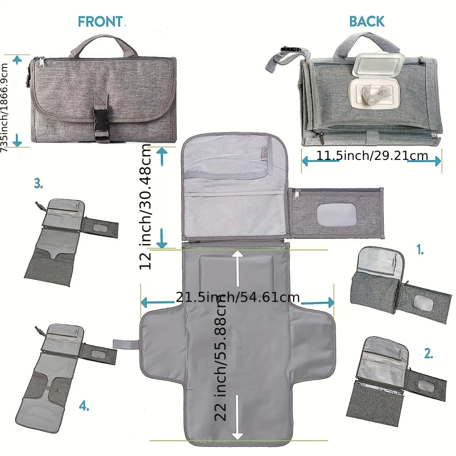 Portable waterproof baby change pilch with Oxford fabric and PEVA lining in grey