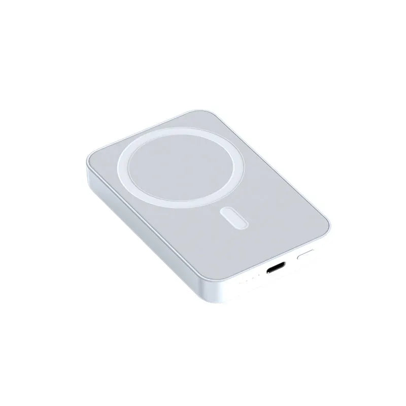 Magnetic wireless power bank in plastic case with 20000mAh capacity showing pink, purple, white colour options