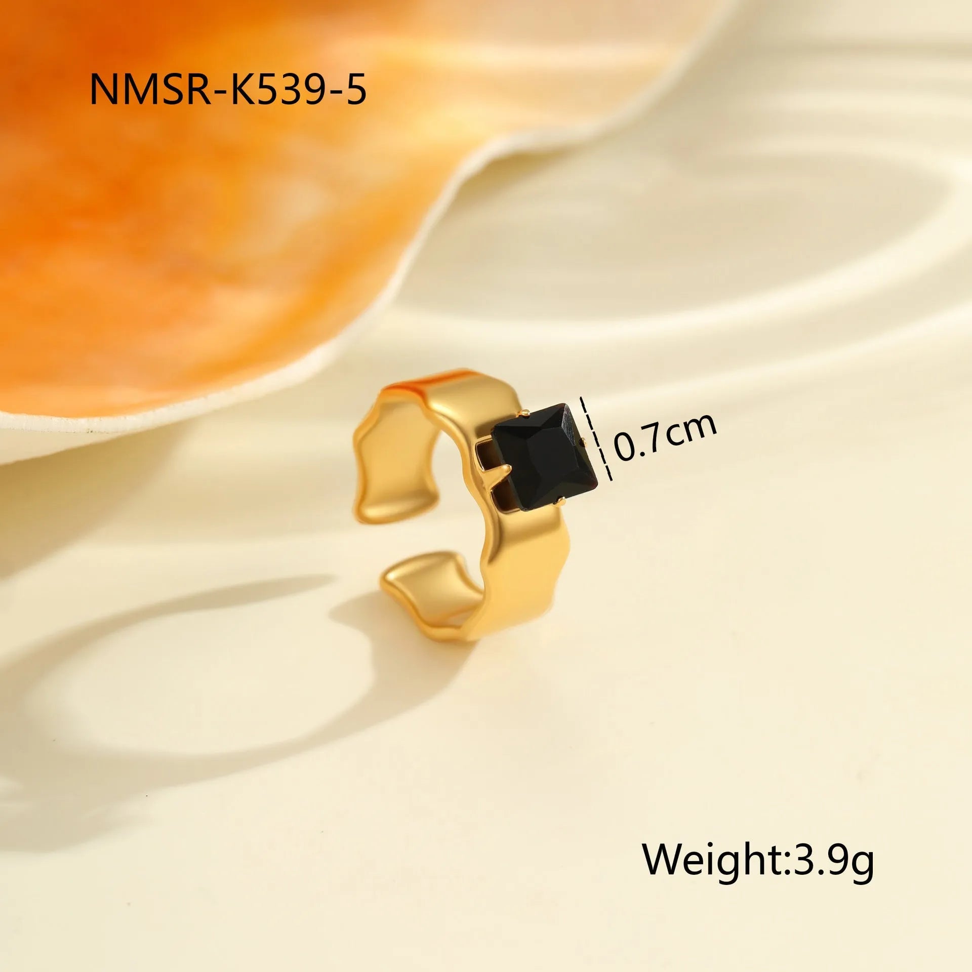 Geometric open-mouth titanium steel ring with zircon detail on adjustable band
