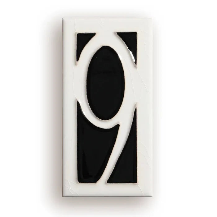 Handmade ceramic retro doorplate with enamel numbers measuring 76 by 152mm