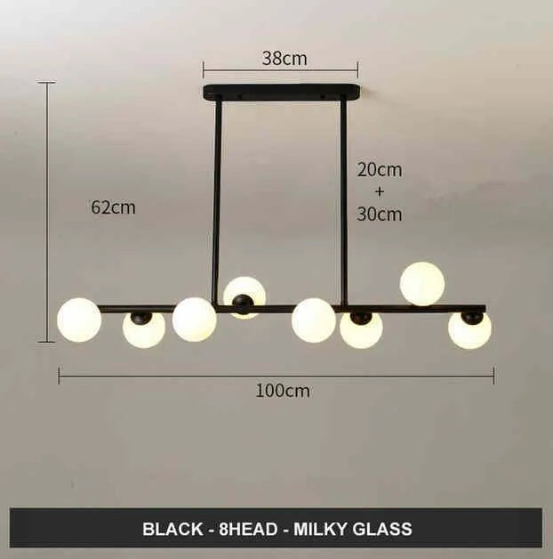 Modern minimalist glass bubble ball chandelier with black iron body and clear glass shades in a Nordic style
