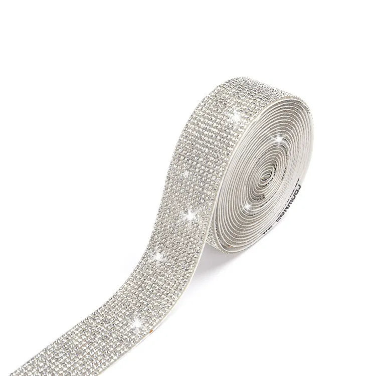 Self-adhesive glass water drill strip in white AB colour with electroplated finish for clothing decoration