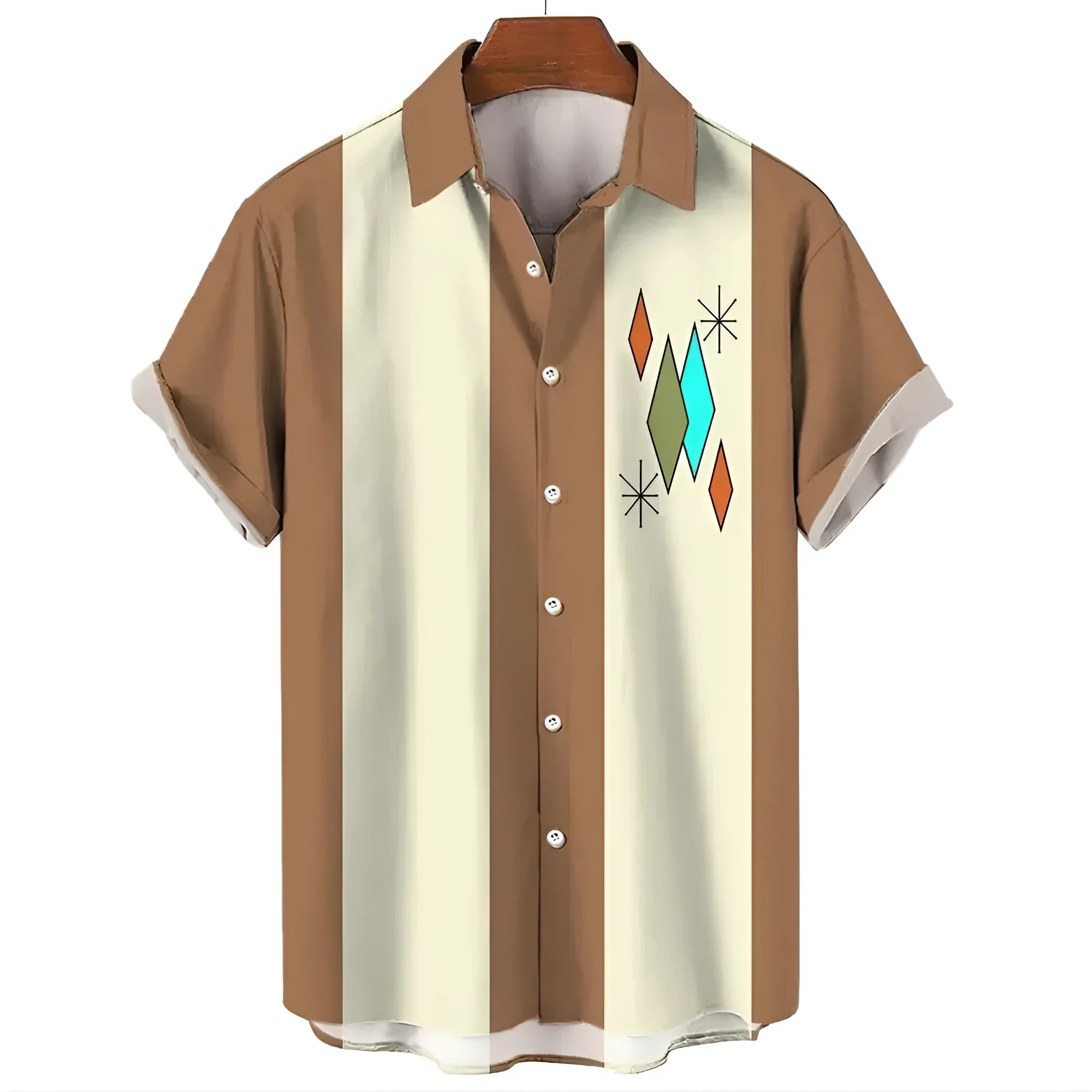 Men's stripe pattern Hawaiian shirt with short sleeves and elastic band construction