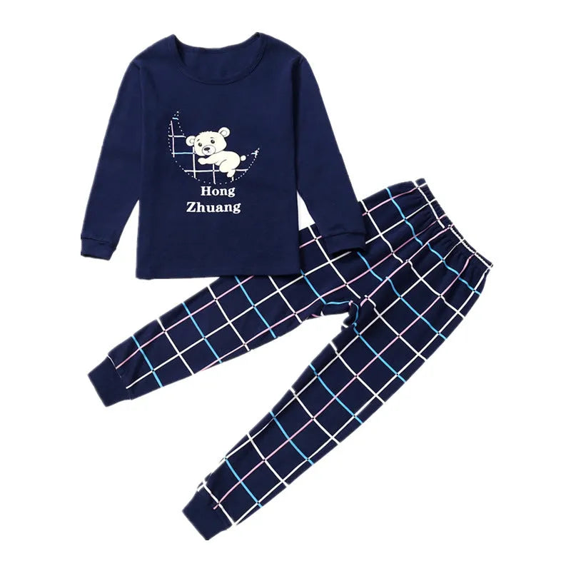 Children's cotton pyjama set in a patterned style, long-sleeve top and pants, available in multiple colours