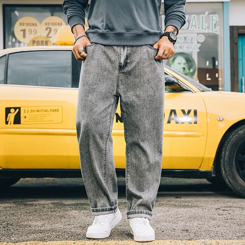 Men's loose straight casual jeans in cotton available in three colours with sizes 28-48