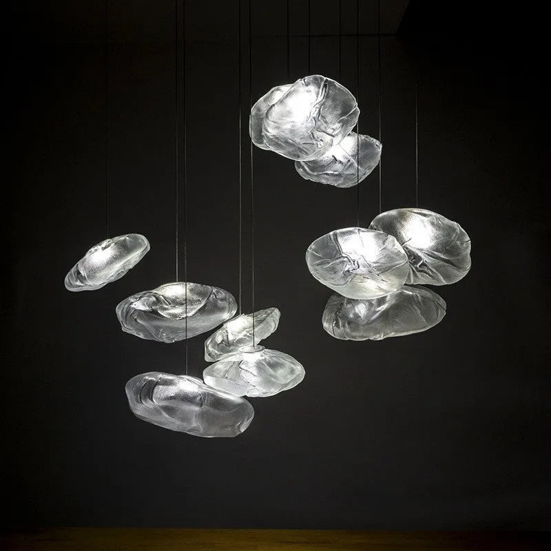 Glass shade decorative chandelier with fabric elements and E27 lamp holder in modern style