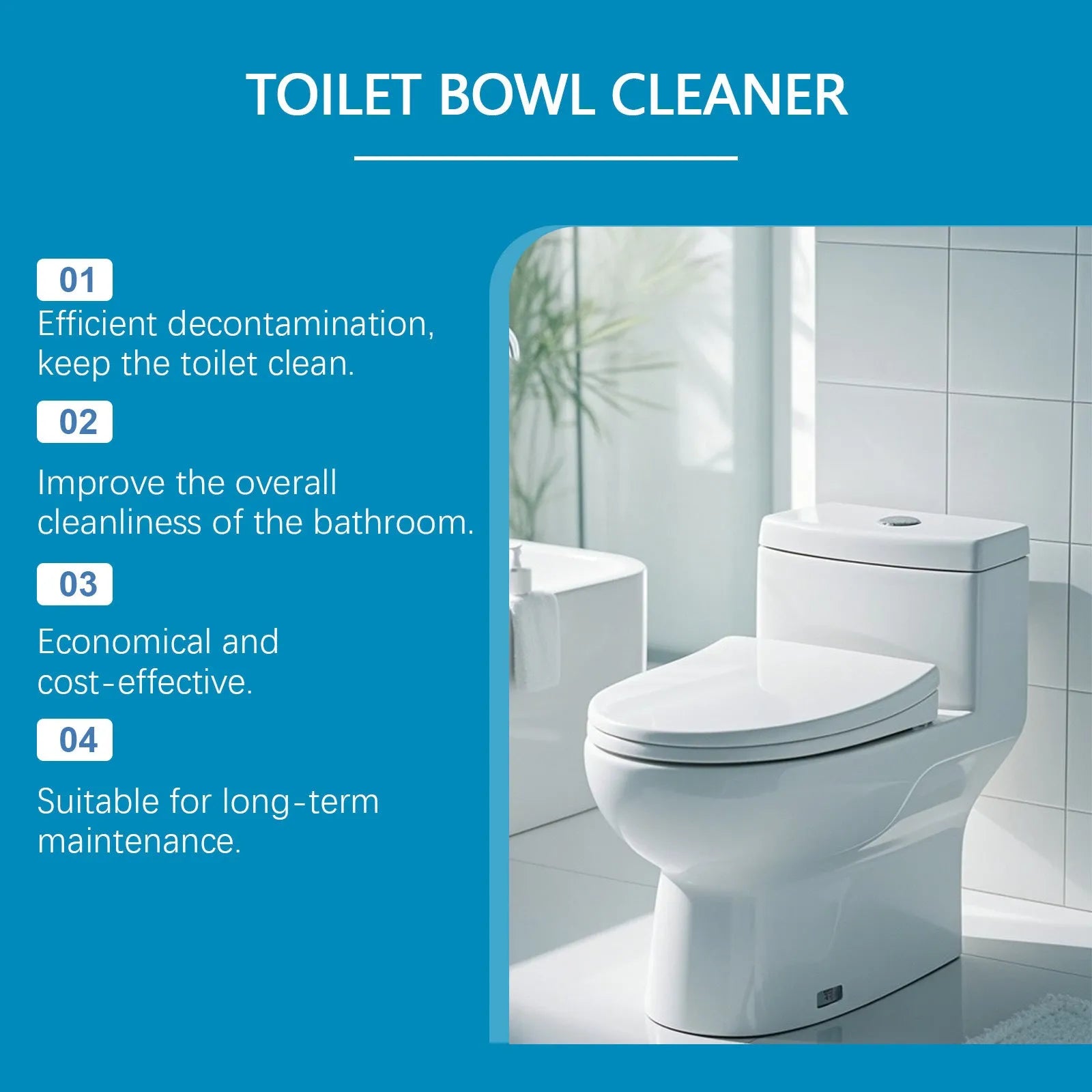 Four sealed sachets of toilet cleaning powder with descaling and stain removal text.