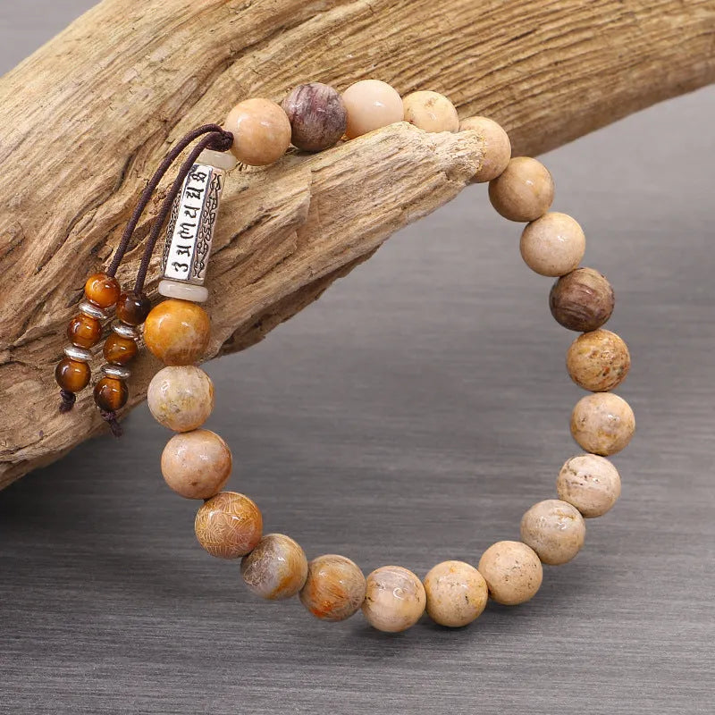 Handmade wood colour stone bead bracelet with original design European American retro style