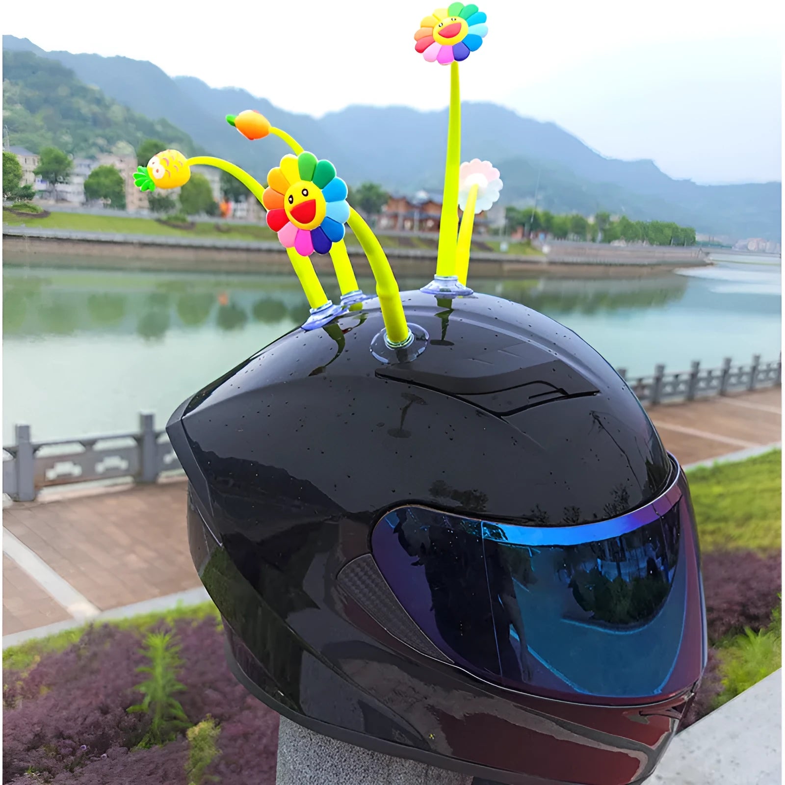 Silicone sunflower helmet decoration with suction cup base
